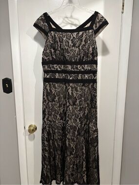 Melrose Black Lace Overlay Dress with Neutral Underlayer